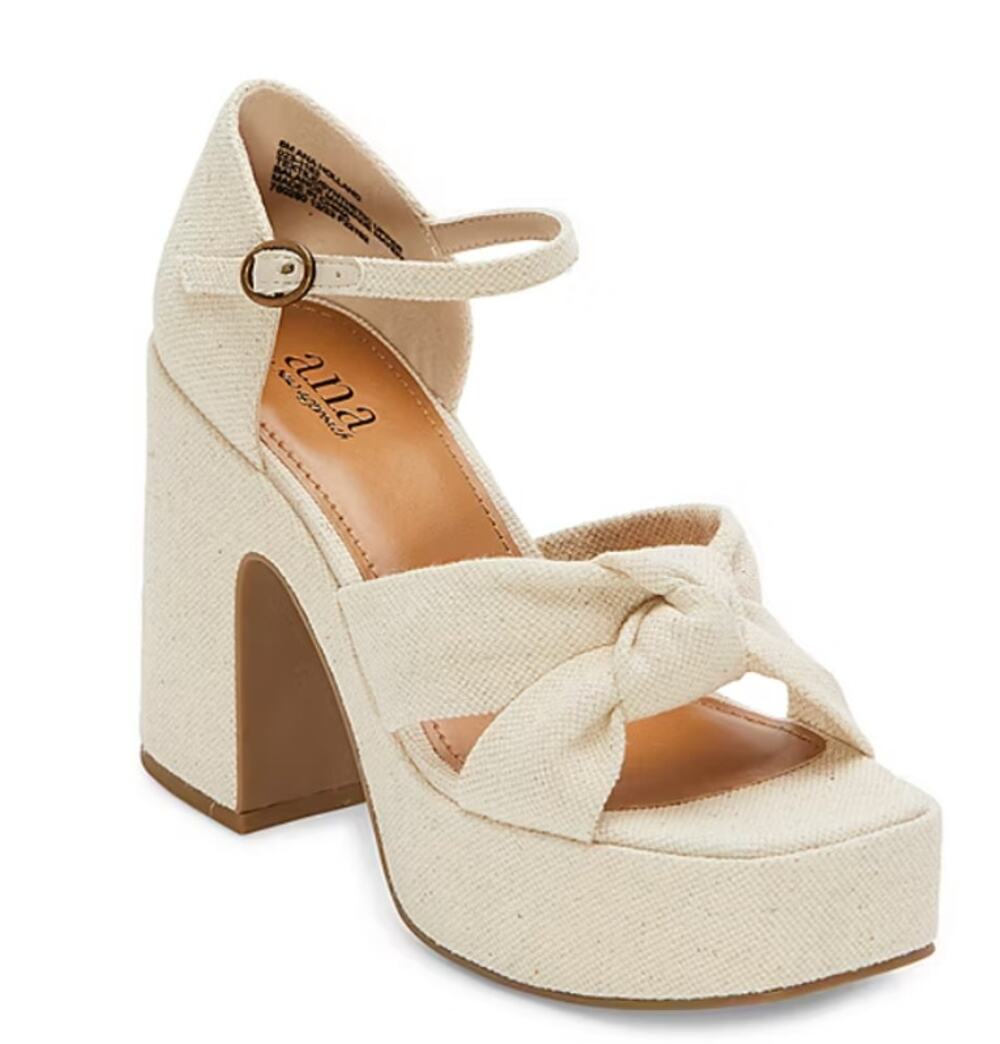 a.n.a Womens Holland Heeled Sandals Cream Natural Platform Size 10M